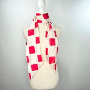 VINTAGE Ray Strauss 100% Raw Silk Red White Scarf Belt MADE IN USA